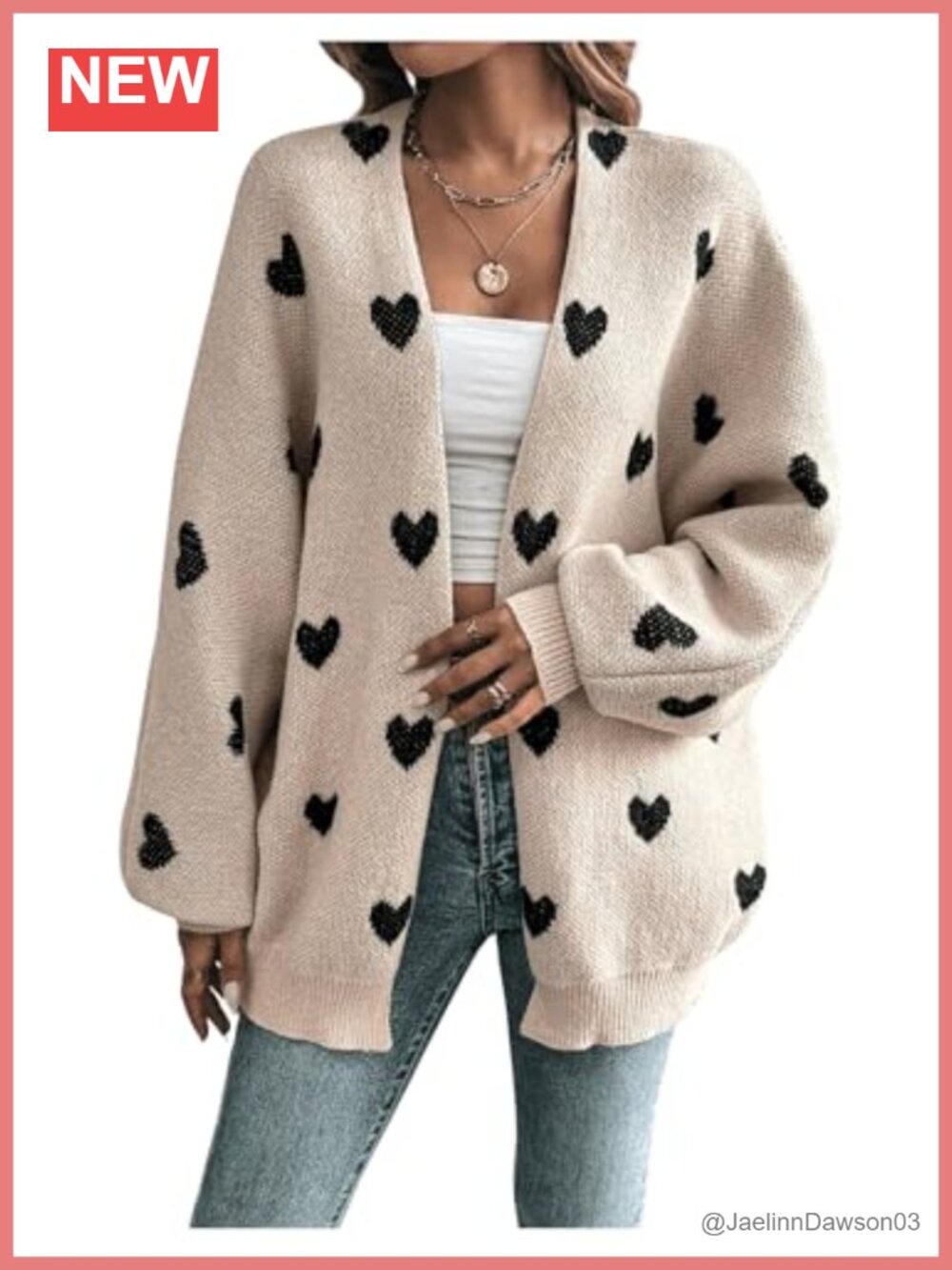 Open Front Heart Cardigan Sweater Long Sleeve Knit Outerwear